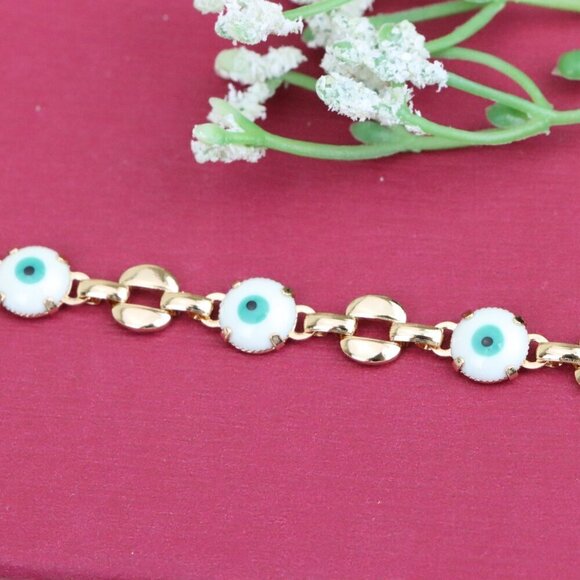 "Turquoise Evil Eye Rose Gold Bracelet with Glossy Gold Accents, XPBL1026 - Picture 11 of 12